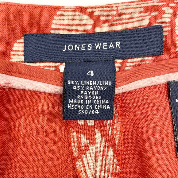 Jones Wear Womens 4 Linen Blend Wide Leg Pants Fall Floral Rusty Orange Boho - Picture 9 of 11